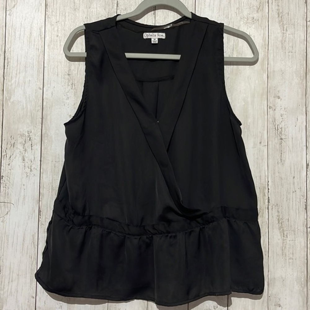 Ophelia Rose Black Sleeveless Faux‎ Wrap Peplum Top Size M